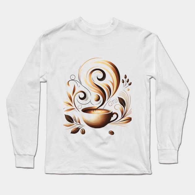 Golden Aroma Swirl, Life brings after coffee Long Sleeve T-Shirt by Gold Turtle Lina